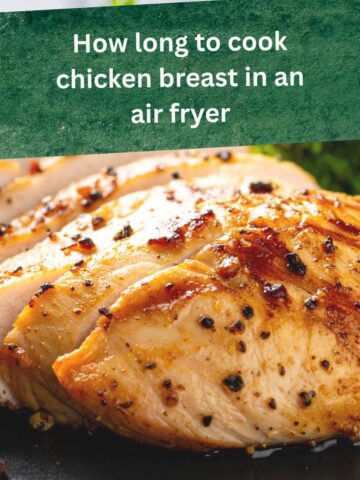 A sliced chicken breast with peppercorns on top, served on a plate.